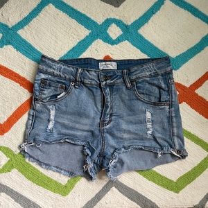 Distressed jean shorts